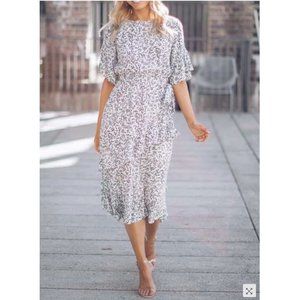 Modshe White and black print dress, round neck, small